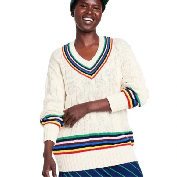Rowing Blazers x Target Croquet Stripe Cable Knit Sweater XL V-Neck Rainbow Soft - Picture 1 of 11